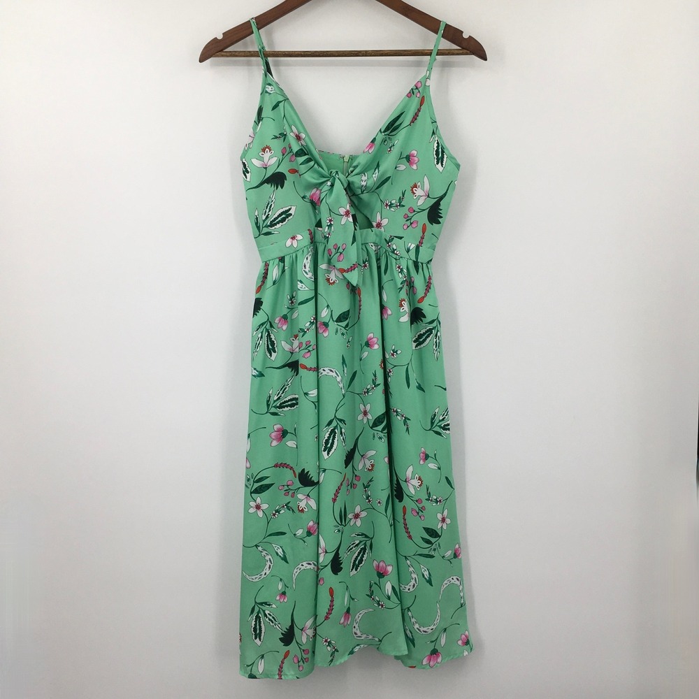 Endless Rose Floral Cut Out Midi Dress Womens S Green Tie Front Cottage Feminine